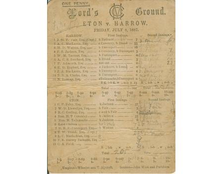 ETON V HARROW 1887 CRICKET SCORECARD