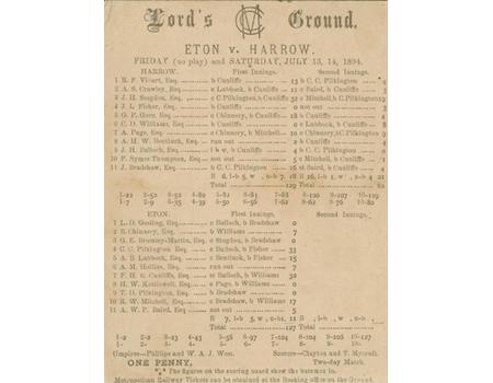 ETON V HARROW 1894 CRICKET SCORECARD