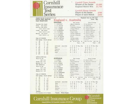 ENGLAND V AUSTRALIA 1981 (OLD TRAFFORD) - BOTHAM 118 CRICKET SCORECARD