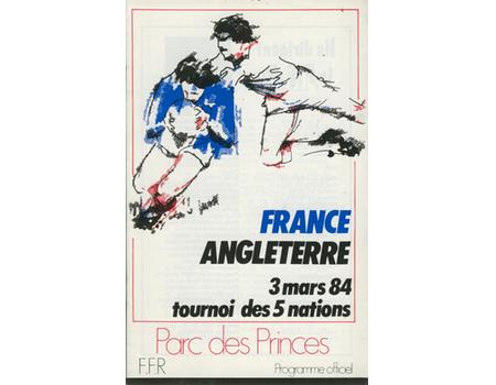 FRANCE V ENGLAND 1984 RUGBY PROGRAMME