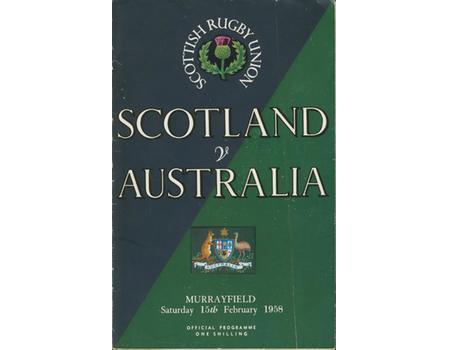 SCOTLAND V AUSTRALIA 1958 RUGBY PROGRAMME