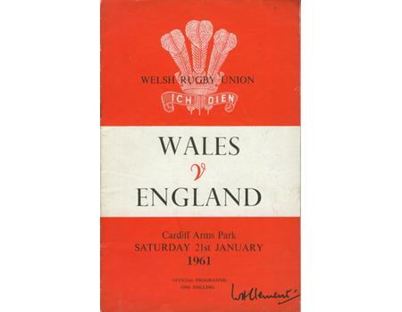 WALES V ENGLAND 1961 RUGBY UNION PROGRAMME