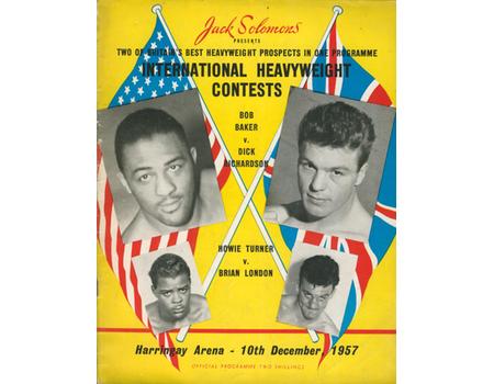 BOB BAKER V DICK RICHARDSON 1957 BOXING PROGRAMME