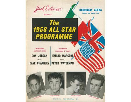 DON JORDAN V DAVE CHARNLEY 1958 BOXING PROGRAMME