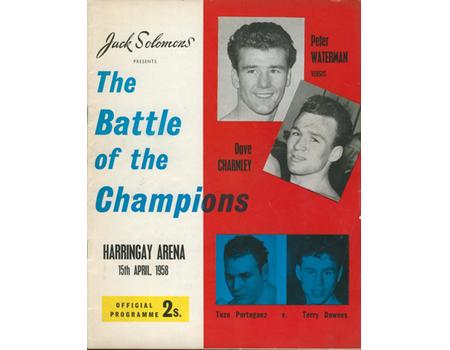 DAVE CHARNLEY V PETER WATERMAN 1958 BOXING PROGRAMME