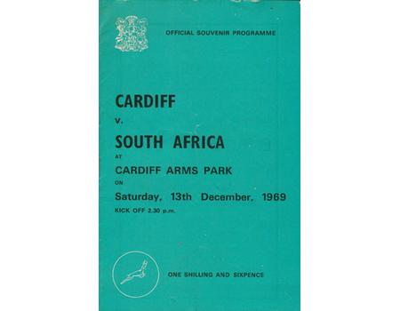 CARDIFF V SOUTH AFRICA 1969/70 RUGBY PROGRAMME