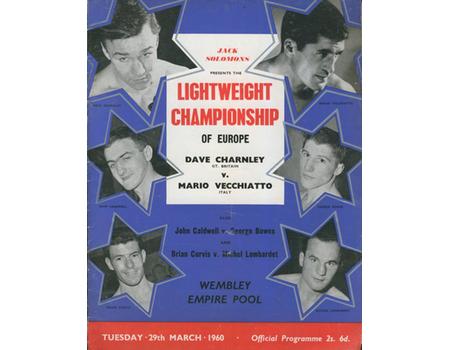 DAVE CHARNLEY V MARIO VECCHIATTO 1960 BOXING PROGRAMME