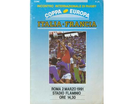ITALY V FRANCE 1991 RUGBY PROGRAMME