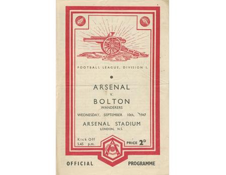 ARSENAL V BOLTON WANDERERS 1947-48 FOOTBALL PROGRAMME (CHAMPIONSHIP SEASON)