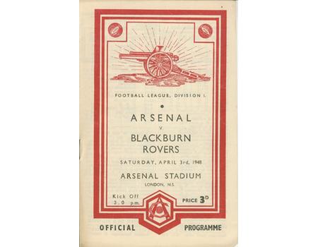 ARSENAL V BLACKBURN ROVERS 1947-48 FOOTBALL PROGRAMME (CHAMPIONSHIP SEASON)