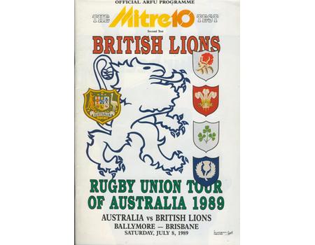 AUSTRALIA V BRITISH LIONS (SECOND TEST) 1989 RUGBY UNION PROGRAMME