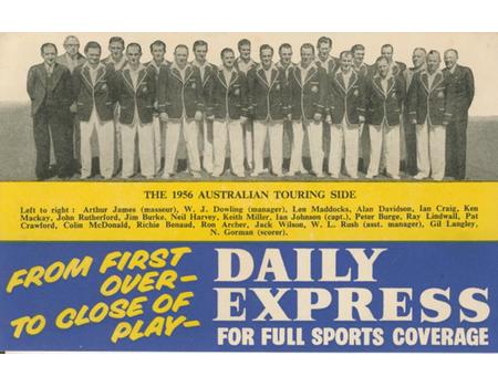 AUSTRALIA 1956 TOUR TO ENGLAND - ADVERTISING CARD