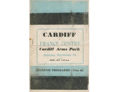 CARDIFF V FRANCE CENTRE 1957 RUGBY PROGRAMME