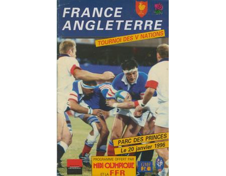 FRANCE V ENGLAND 1996 RUGBY UNION PROGRAMME