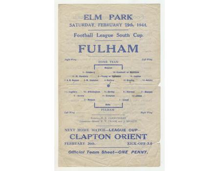 READING V FULHAM 1944 FOOTBALL PROGRAMME
