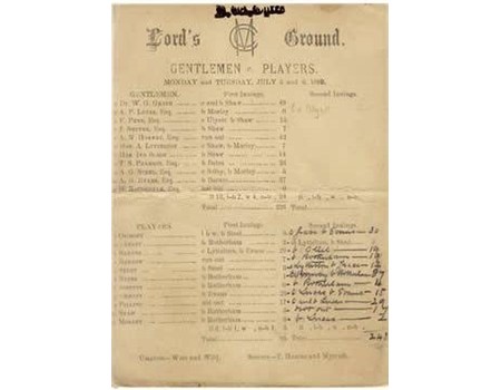 GENTLEMEN V PLAYERS 1880 CRICKET SCORECARD