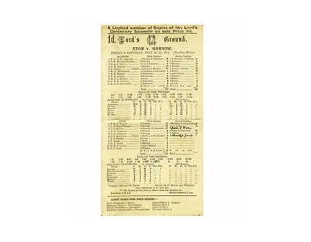 ETON V HARROW 1914 CRICKET SCORECARD