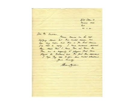 ALLAN BORDER  (NEW SOUTH WALES & AUSTRALIA) 1980 CRICKET LETTER