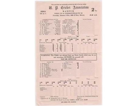 INDIA V COMMONWEALTH XI 1950 CRICKET SCORECARD - WORRELL 223