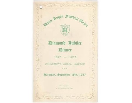 DEVON RUGBY FOOTBALL UNION 1937 DINNER MENU