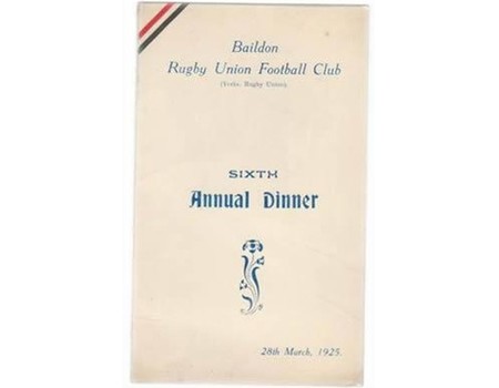 BAILDON RFC 1925 RUGBY MENU CARD
