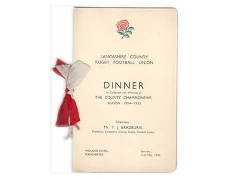 LANCASHIRE COUNTY RUGBY FOOTBALL UNION 1935 MENU CARD