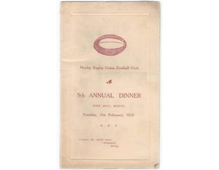 MORLEY R.U.F.C. 1928 RUGBY MENU CARD