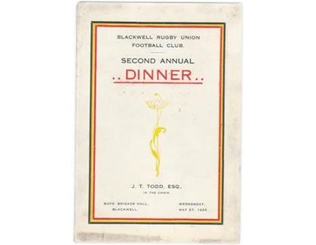 BLACKWELL RUFC 1925 RUGBY MENU CARD