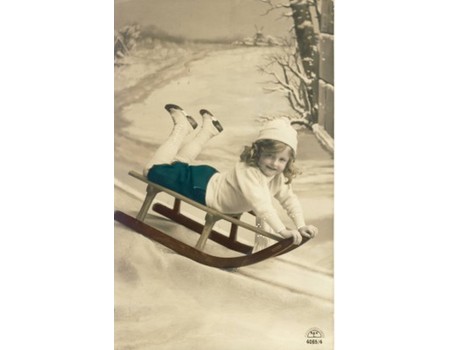 LITTLE GIRL ON A SLEDGE postcard