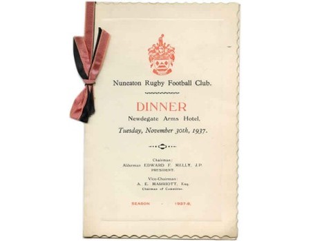 NUNEATON RFC 1937 RUGBY MENU CARD