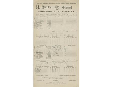 ENGLAND V AUSTRALIA 1945 CRICKET SCORECARD