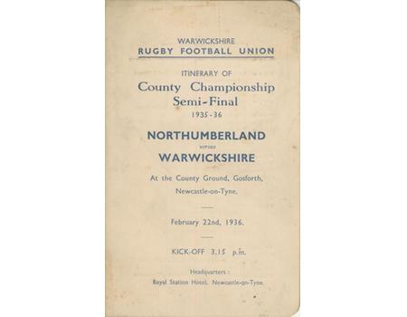 NORTHUMBERLAND V WARWICKSHIRE 1936 (COUNTY CHAMPIONSHIP SEMI-FINAL)  ITINERARY