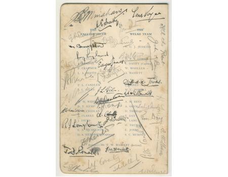 ENGLAND V WALES 1935 SIGNED DINNER MENU