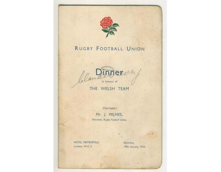 ENGLAND V WALES 1935 SIGNED DINNER MENU