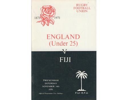 ENGLAND (UNDER 25) V FIJI 1970 RUGBY PROGRAMME