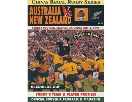 AUSTRALIA V NEW ZEALAND 1992 RUGBY PROGRAMME