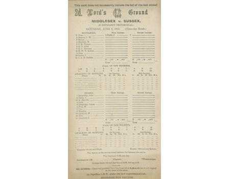 MIDDLESEX V SUSSEX 1935 CRICKET SCORECARD