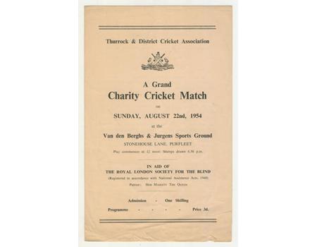 CELEBRITIES V THURROCK C.C. 1954 CHARITY CRICKET MATCH PROGRAMME