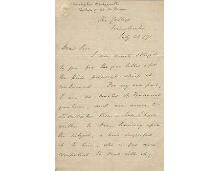 CHARLES WORDSWORTH SIGNED LETTER 1871 - INSTIGATOR OF BOAT RACE AND CRICKET VARSITY MATCH