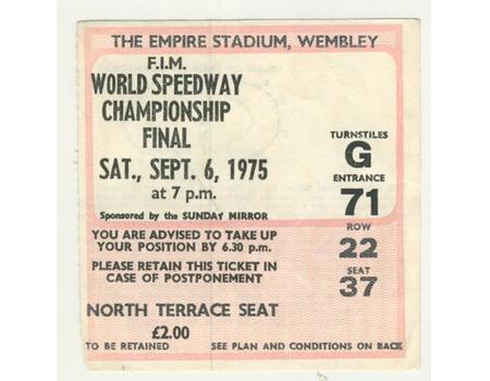 WORLD SPEEDWAY CHAMPIONSHIP FINAL 1975 TICKET