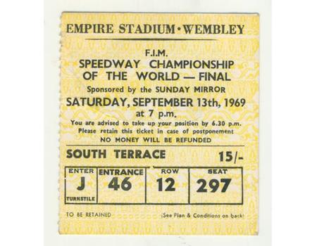 WORLD SPEEDWAY CHAMPIONSHIP FINAL 1969 TICKET