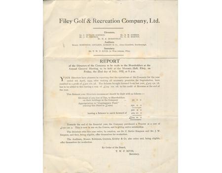 FILEY GOLF CLUB 1932 ACCOUNTS & BALANCE SHEET