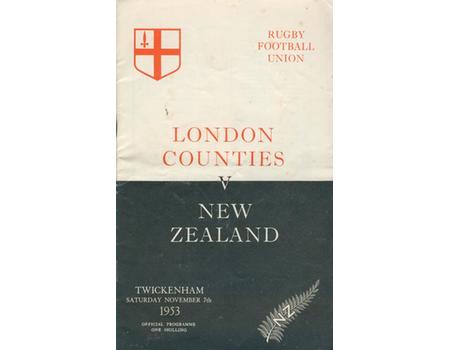 LONDON COUNTIES V NEW ZEALAND 1953-54 RUGBY PROGRAMME