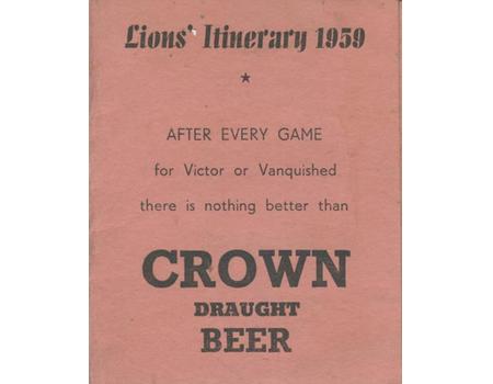 BRITISH LIONS RUGBY TOUR TO NEW ZEALAND 1959 ITINERARY