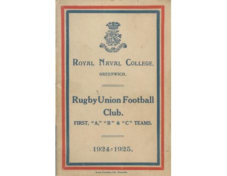 ROYAL NAVAL COLLEGE (GREENWICH) R.F.C. FIXTURES LIST 1924-25