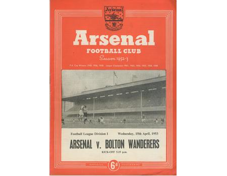 ARSENAL V BOLTON WANDERERS 1952-53 FOOTBALL PROGRAMME