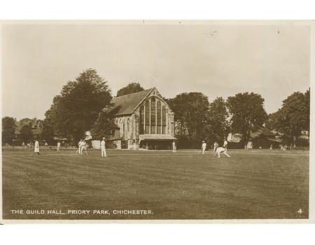 CRICKET AT THE GUILDHALL, PRIORY PARK, CHICHESTER - POSTCARD