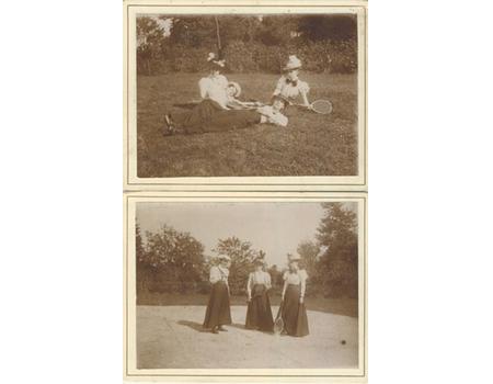TENNIS GROUPS AT CHATEAU DE SAINT VITU, BELGIUM, 1897 - 2 PHOTOGRAPHS