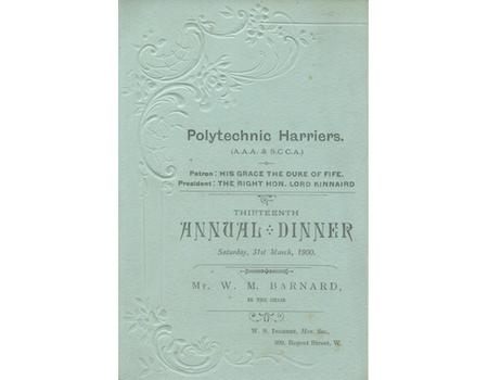 POLYTECHNIC HARRIERS 1900 ANNUAL DINNER MENU CARD