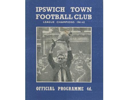 IPSWICH TOWN V FLORIANA 1962 FOOTBALL PROGRAMME (10-0)